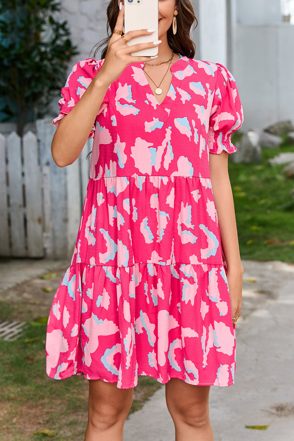 Pink Abstract Tiered Loose Dress RTS