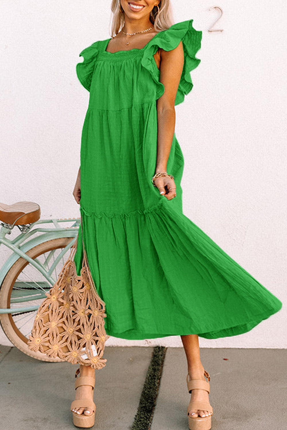 Green Square Neck Maxi Dress RTS