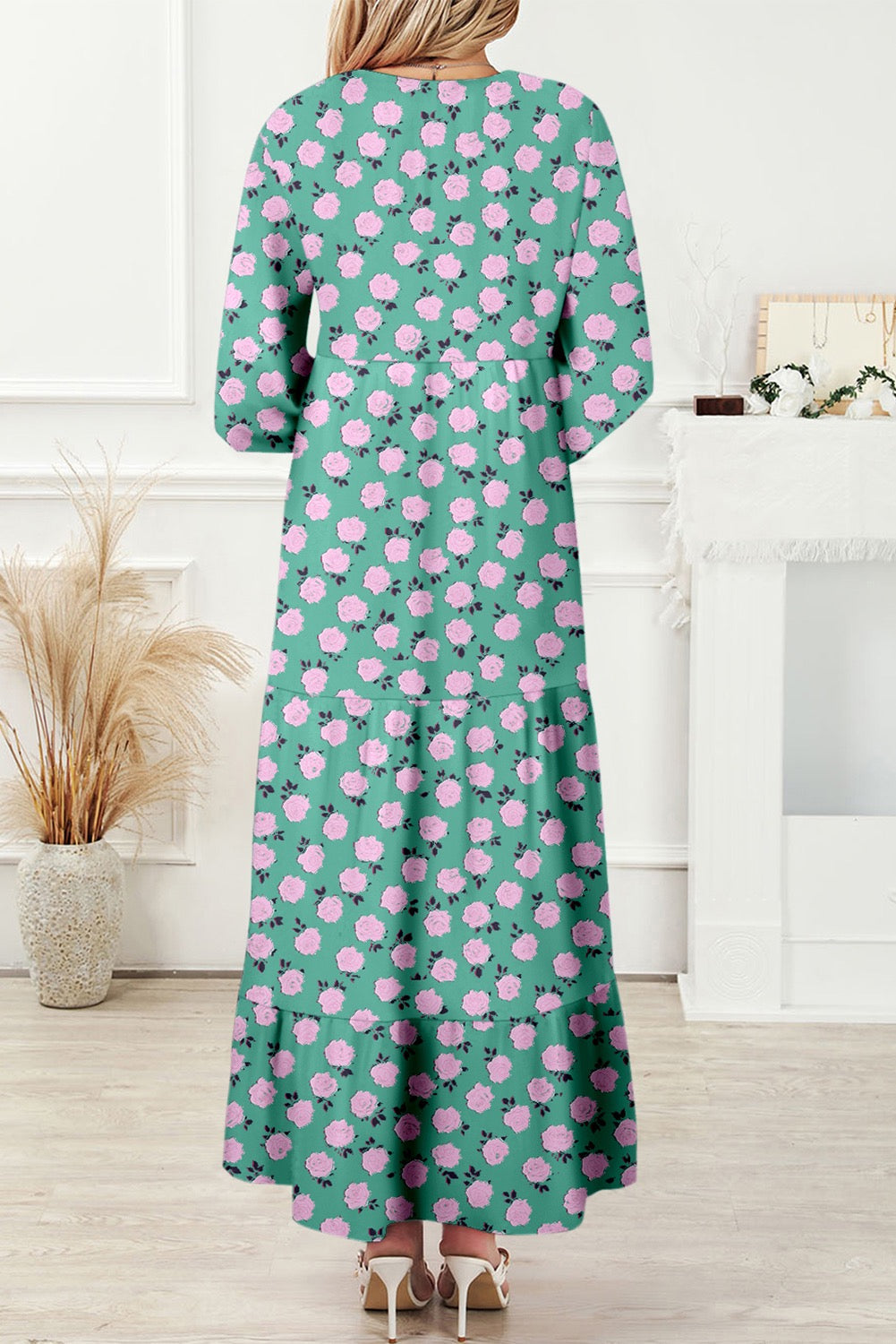 Mint Green Rose Print Maxi RTS