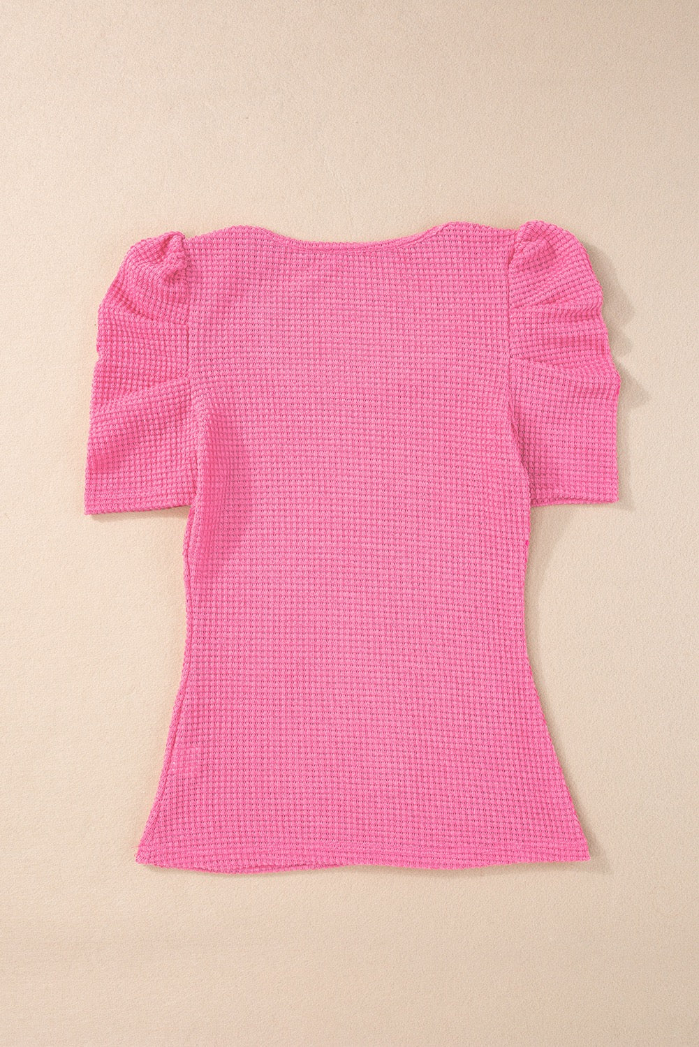 Pink Waffle Knit Puff Sleeve Top LT
