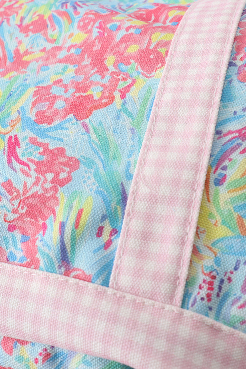 Green floral plaid tote bag