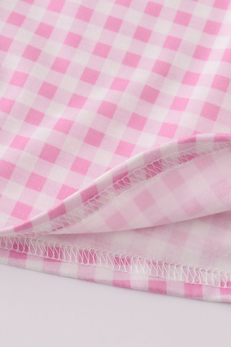 Pink golf embroidery gingham girl dress