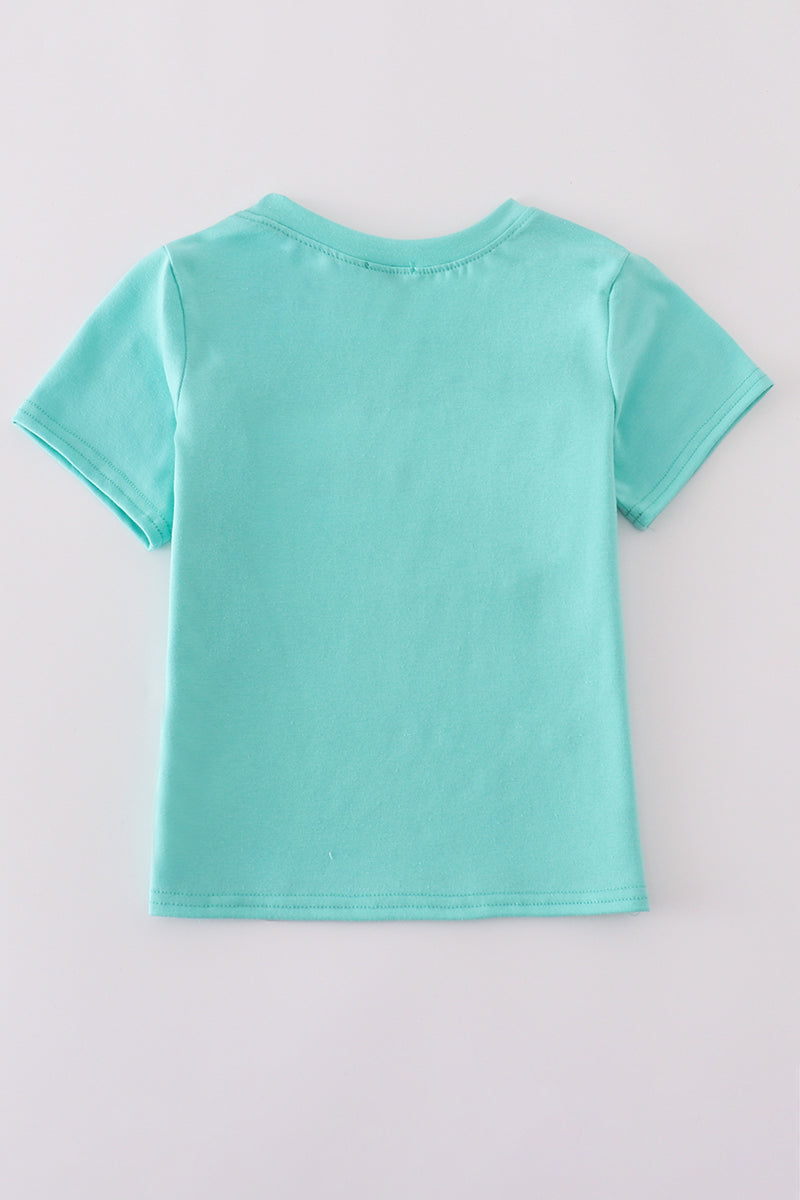Blue marine creature embroidery smocked top