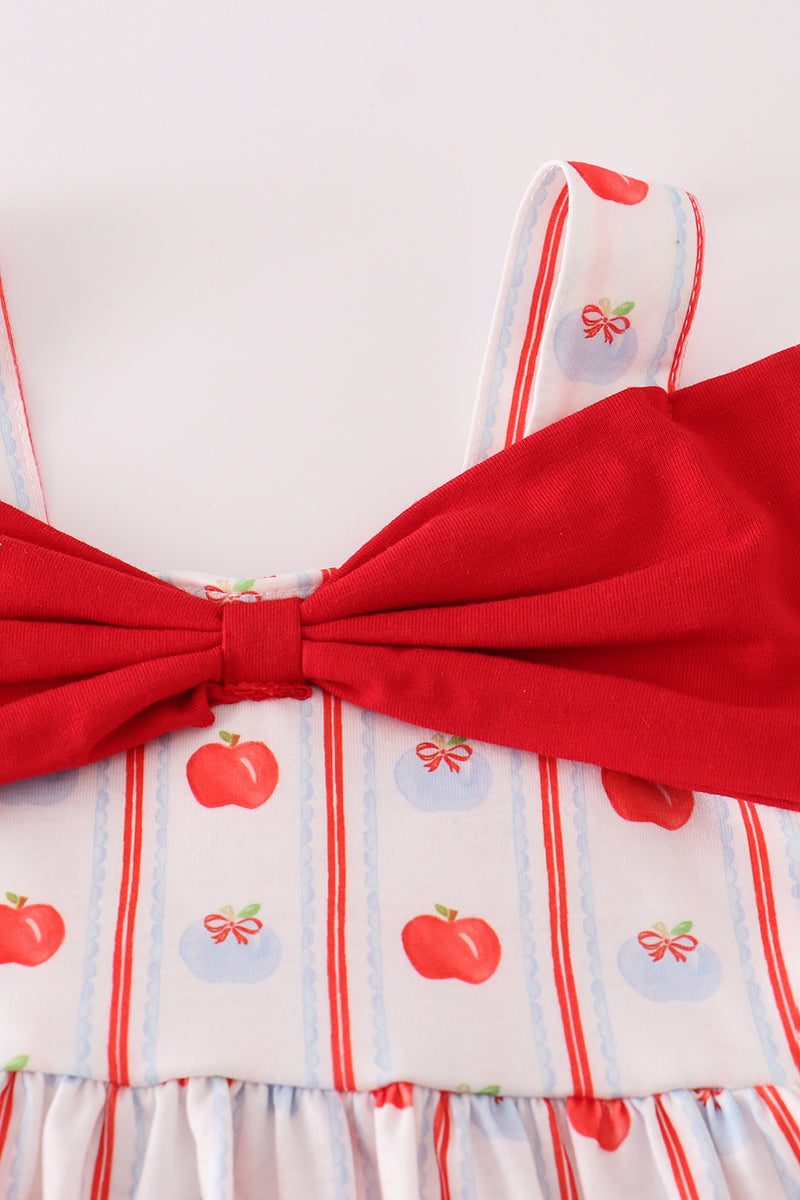 Red apple bow ruffle shorts set