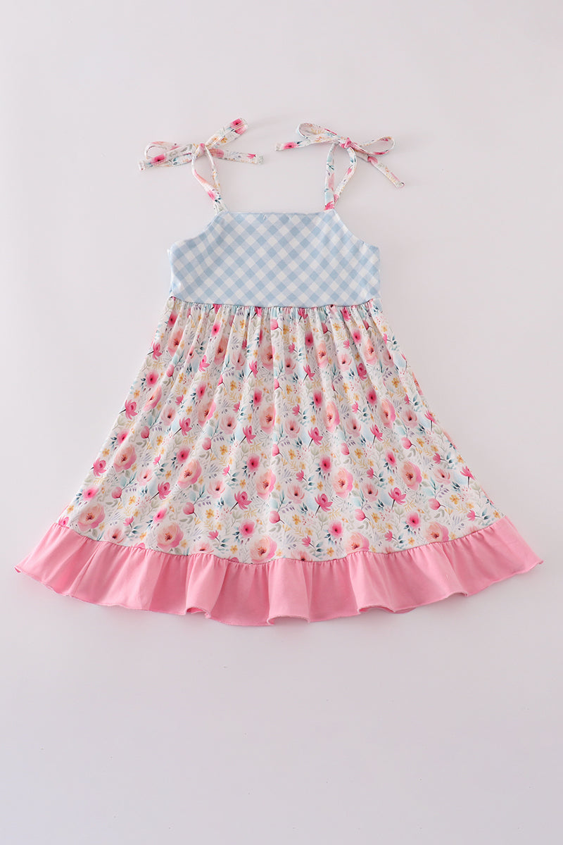 Pink floral print strap dress
