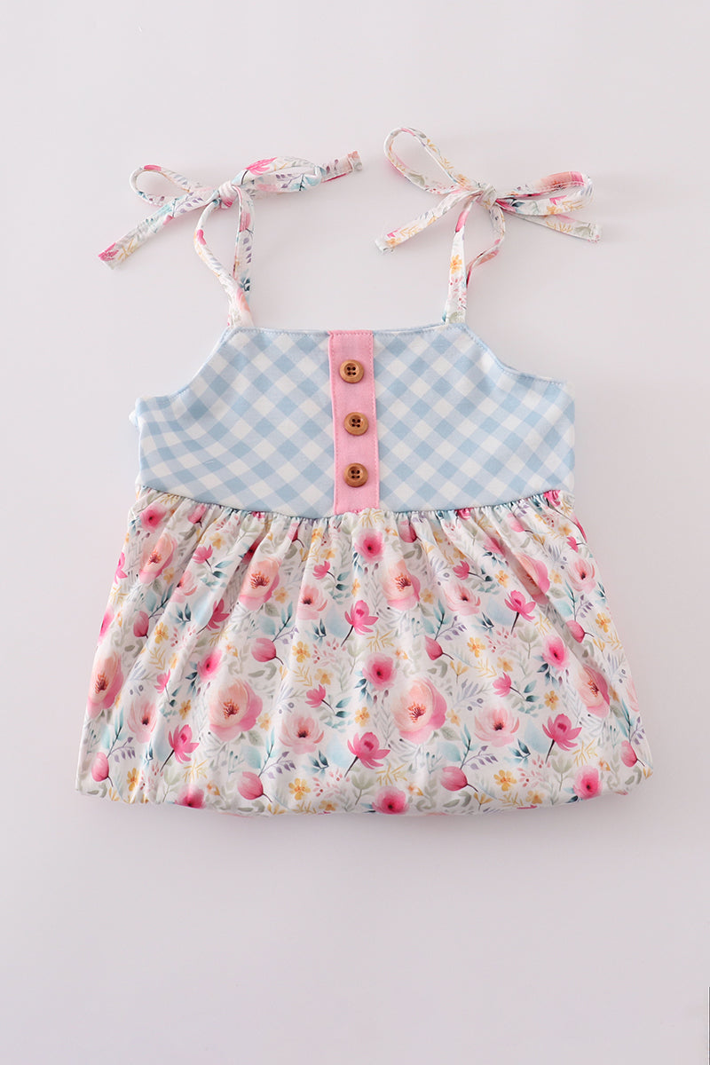 Pink floral print strap dress