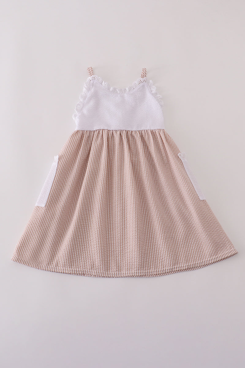 Brown white seersucker stripe dress