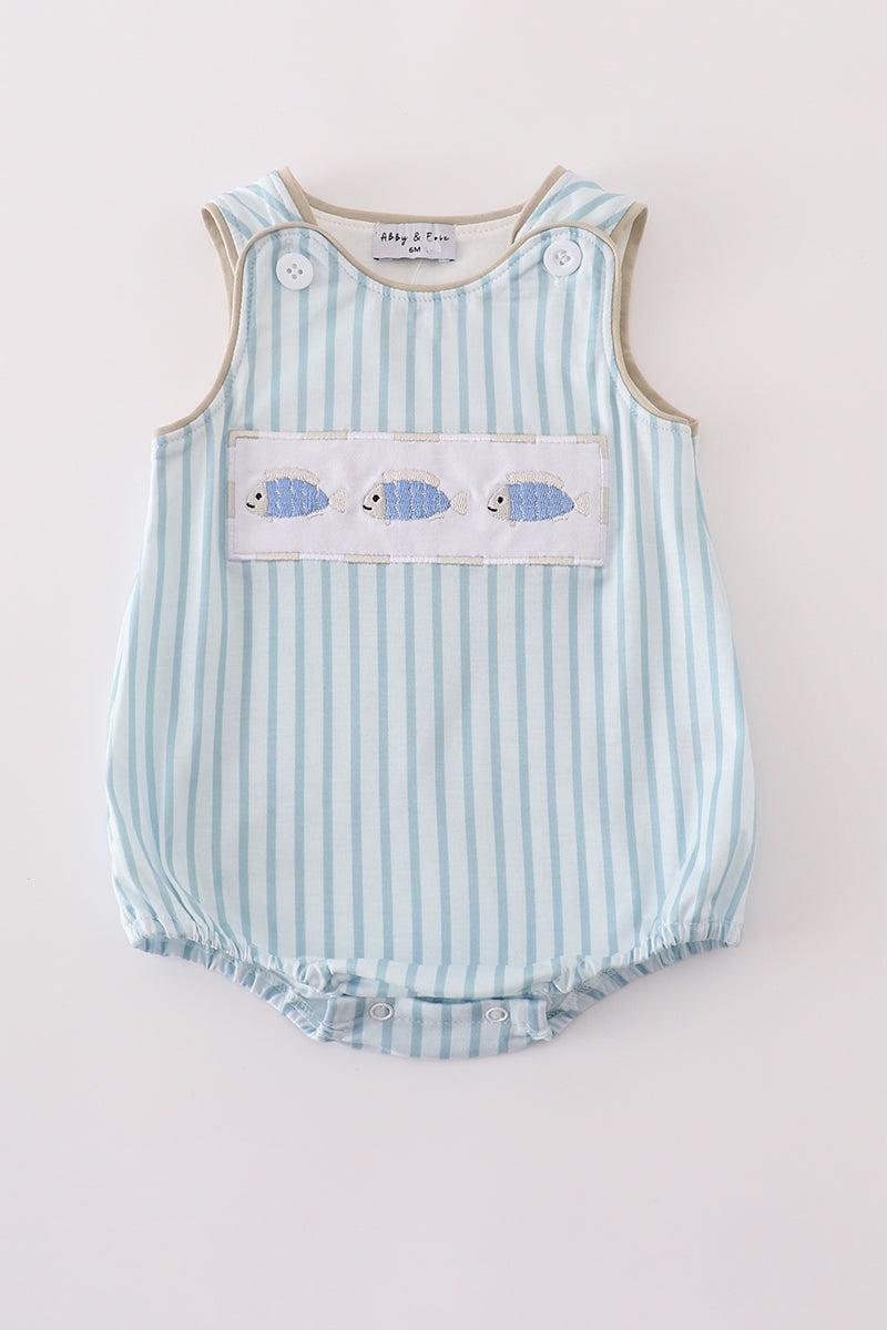 Blue stripe fish embroidery bubble