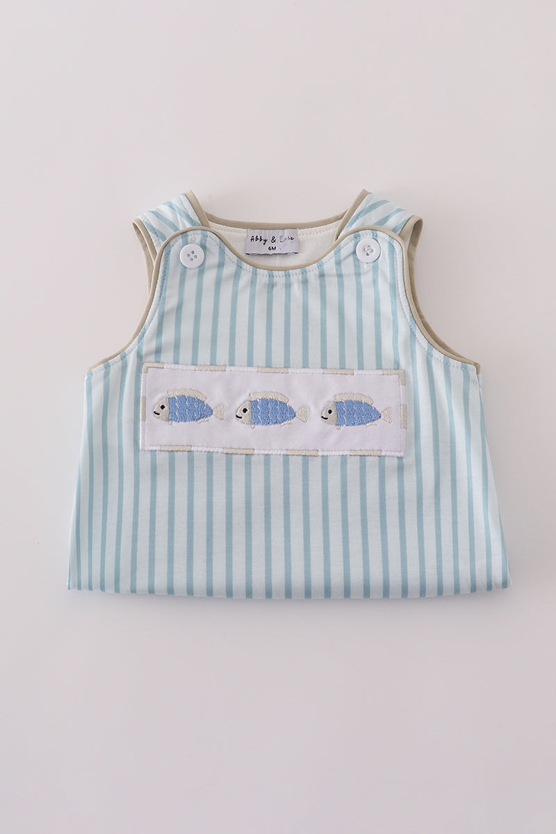 Blue stripe fish embroidery bubble