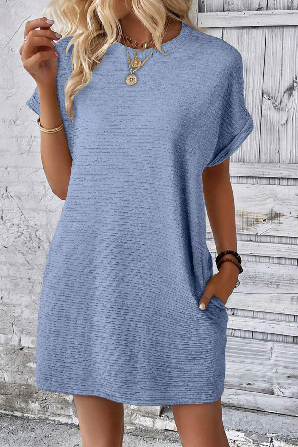 Blue Crinkle T Shirt Dress RTS
