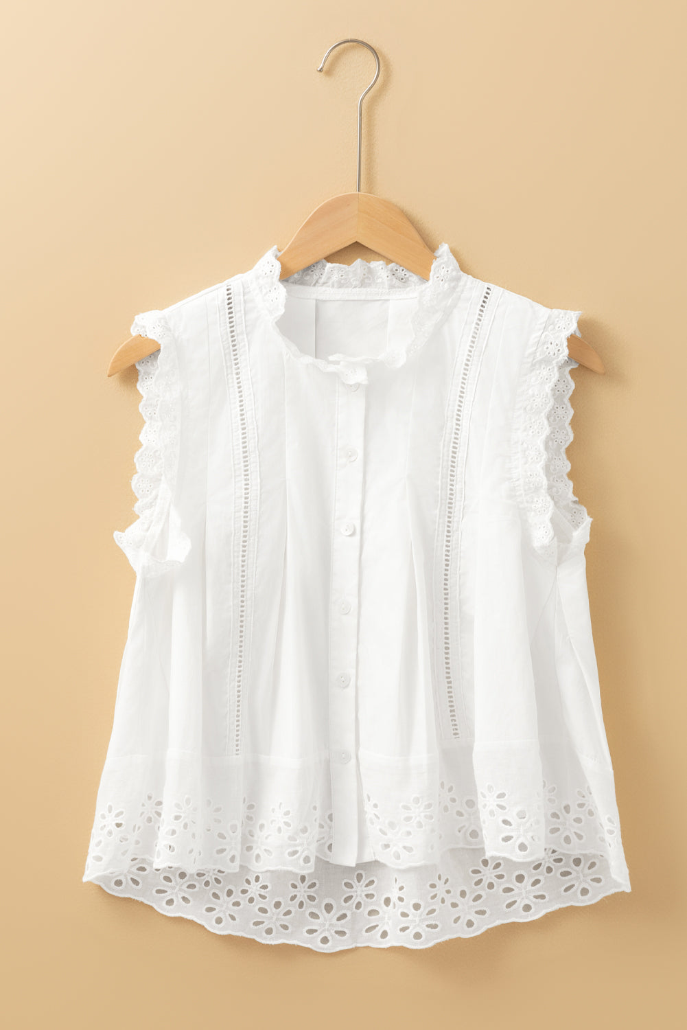 White Eyelet Sleeveless Shirt RTS