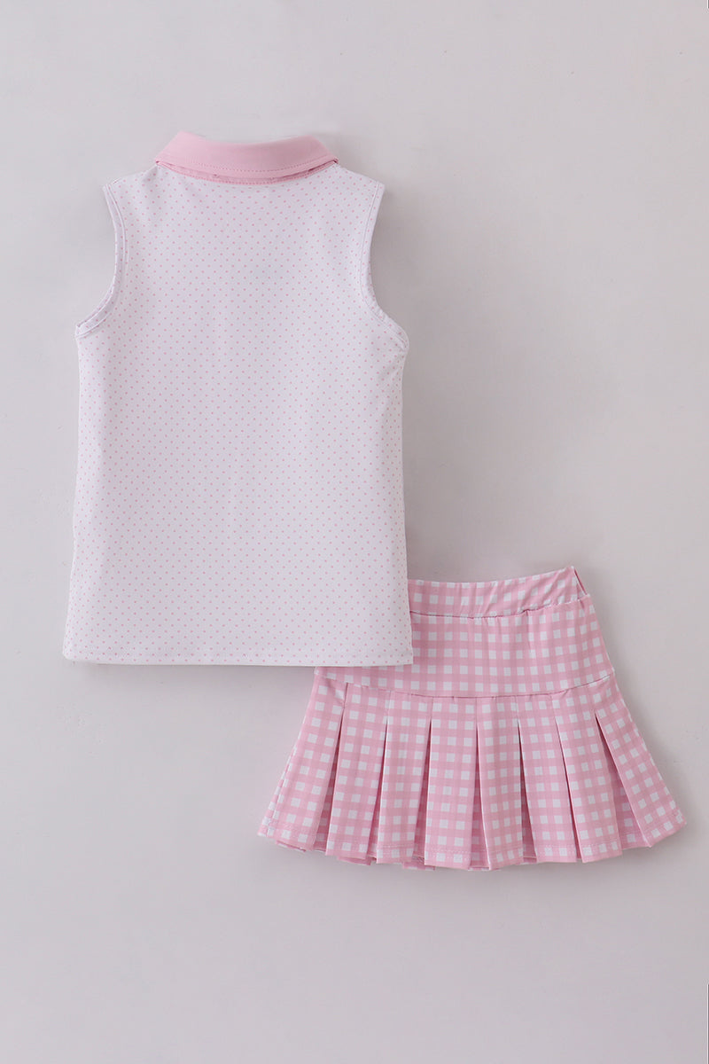 Pink active gingham skorts set