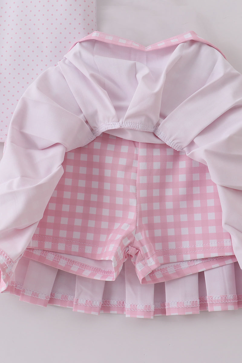 Pink active gingham skorts set