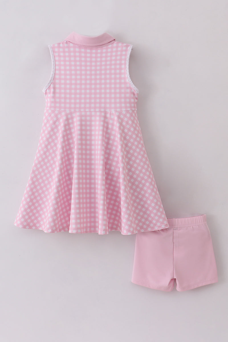 Pink active gingham dress set