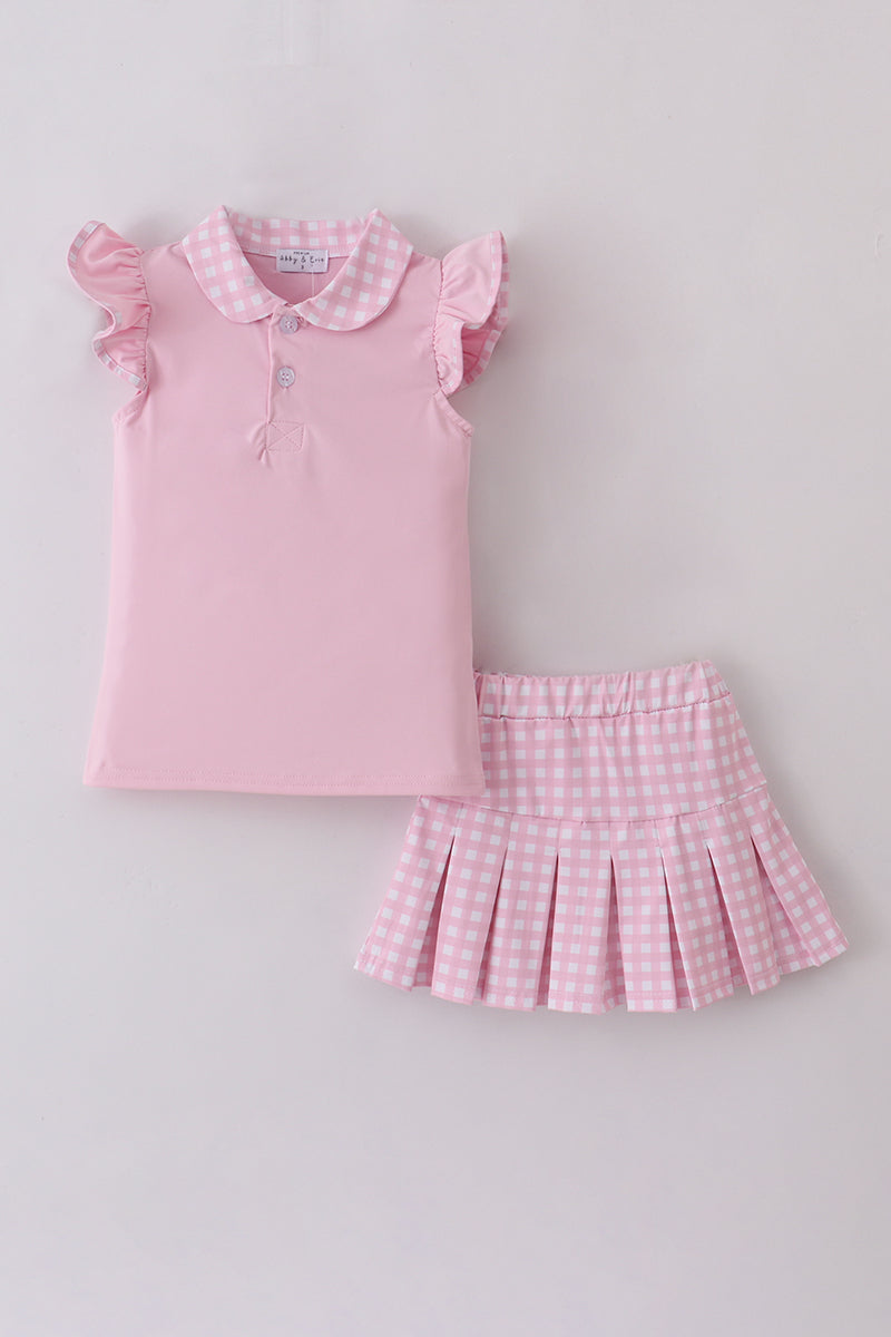 Pink active ruffle skorts set