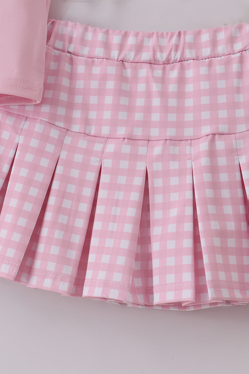 Pink active ruffle skorts set