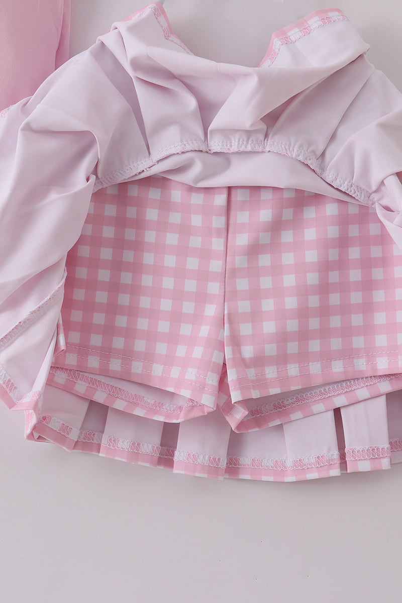 Pink active ruffle skorts set