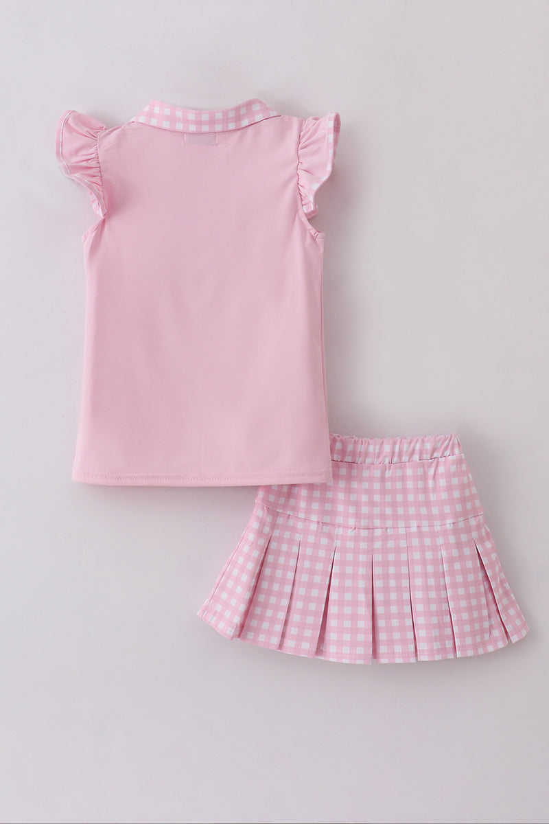 Pink active ruffle skorts set
