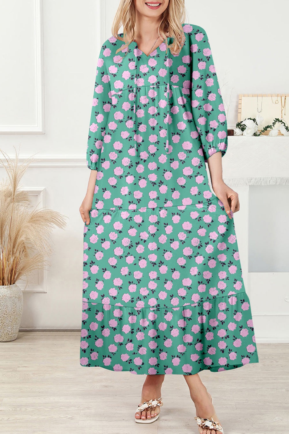Mint Green Rose Print Maxi RTS
