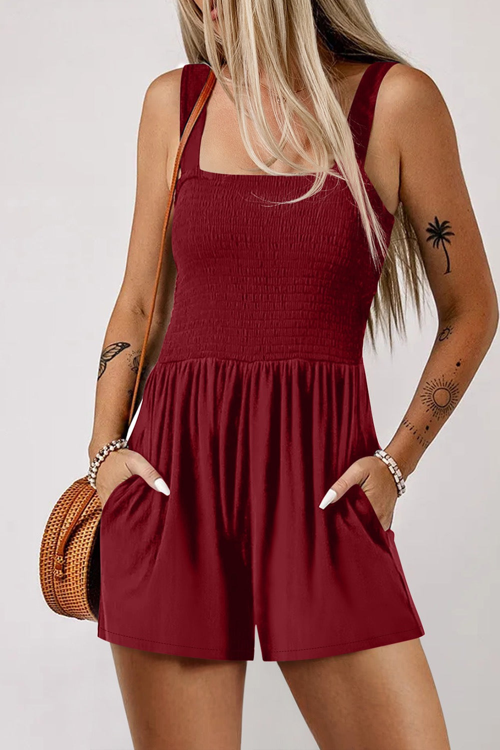 Burgundy Smocked Romper LT