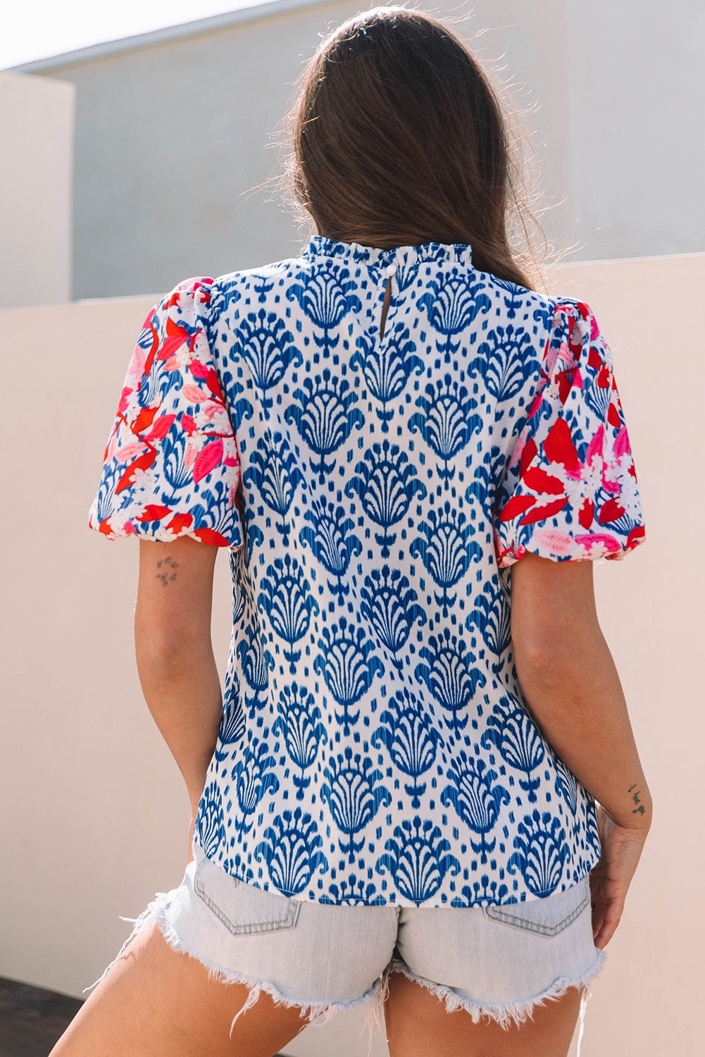 Blue Western Print Blouse LT
