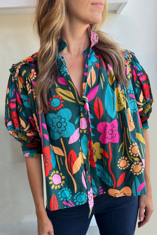 Green Floral Tied Blouse LT