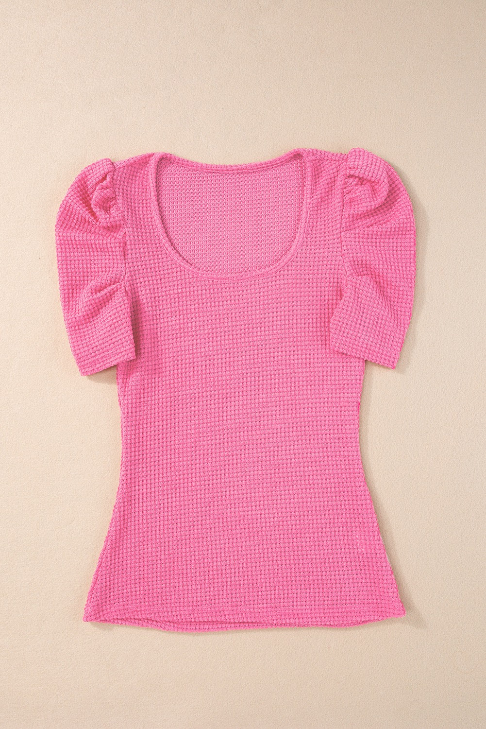 Pink Waffle Knit Puff Sleeve Top LT