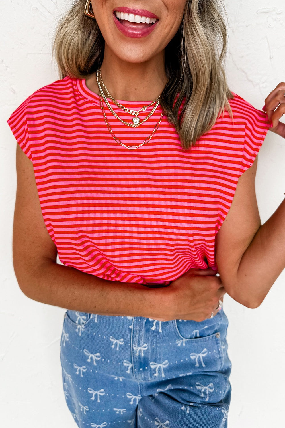 Red Striped Ribbed Top LT
