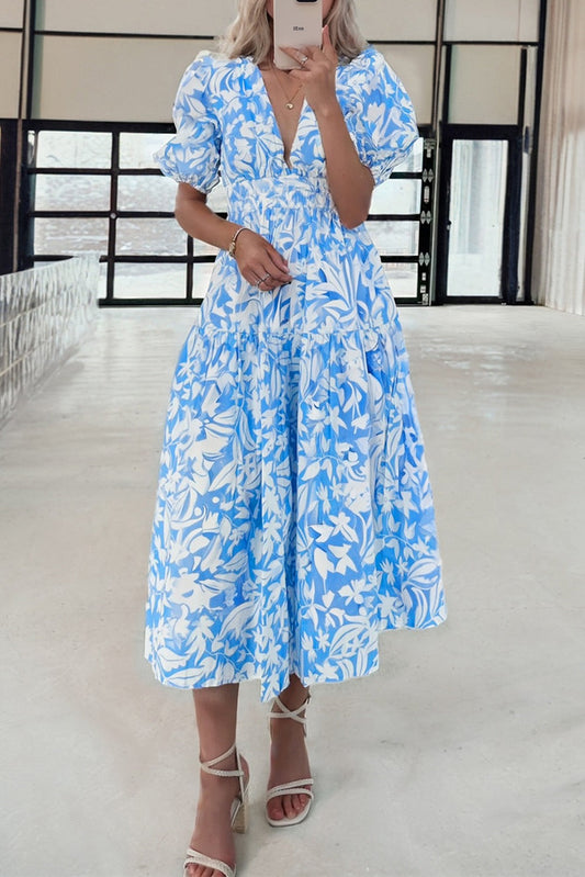 Sky Blue Floral Long Dress LT
