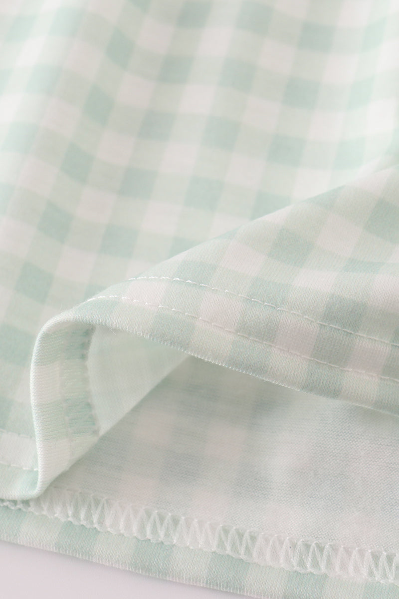Green farm cow embroidery gingham ruffle dress