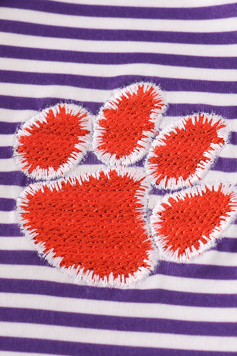 Purple clemson embroidery stripe button down shirt