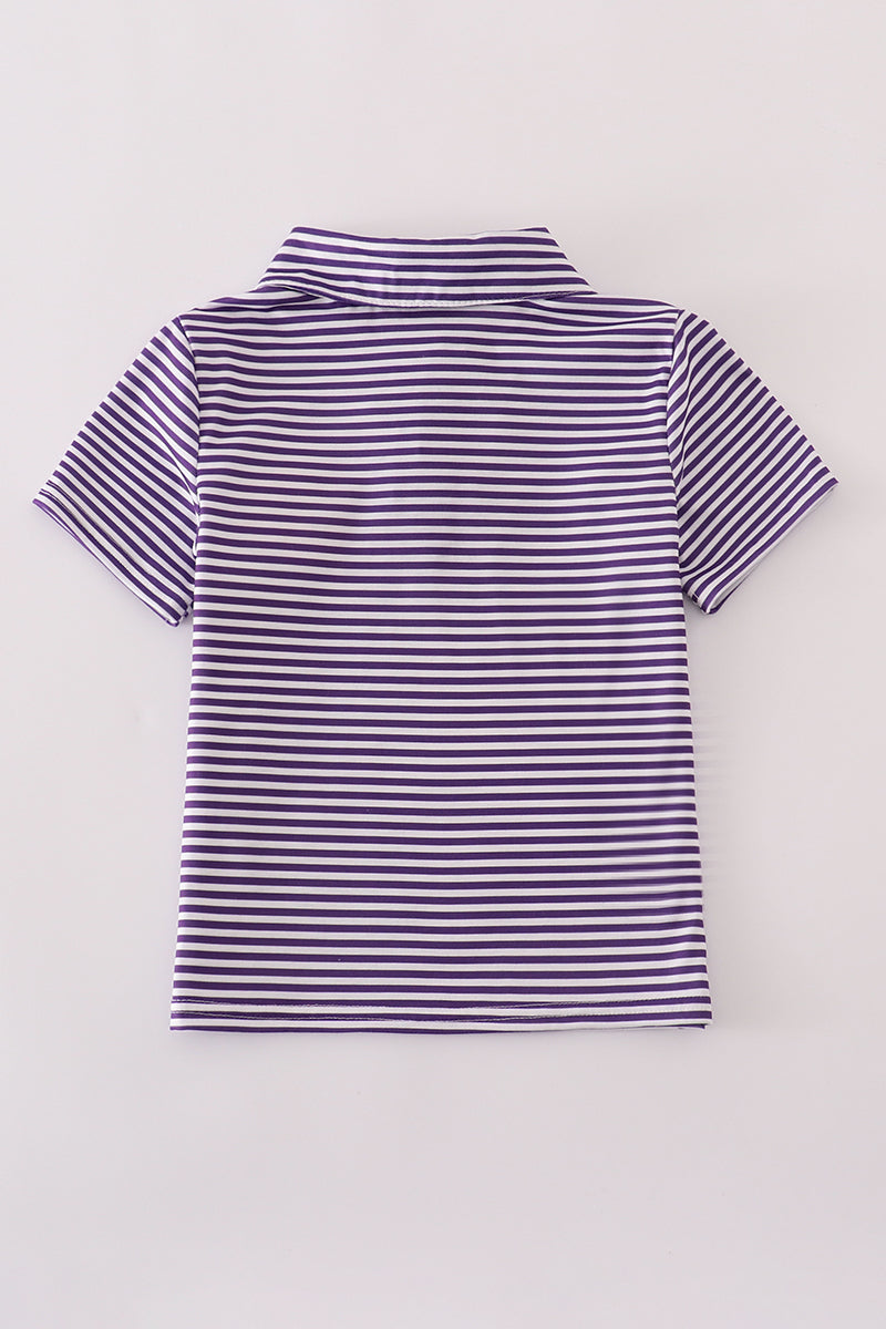 Purple clemson embroidery stripe button down shirt
