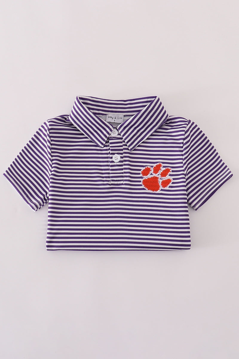 Purple clemson embroidery stripe button down shirt