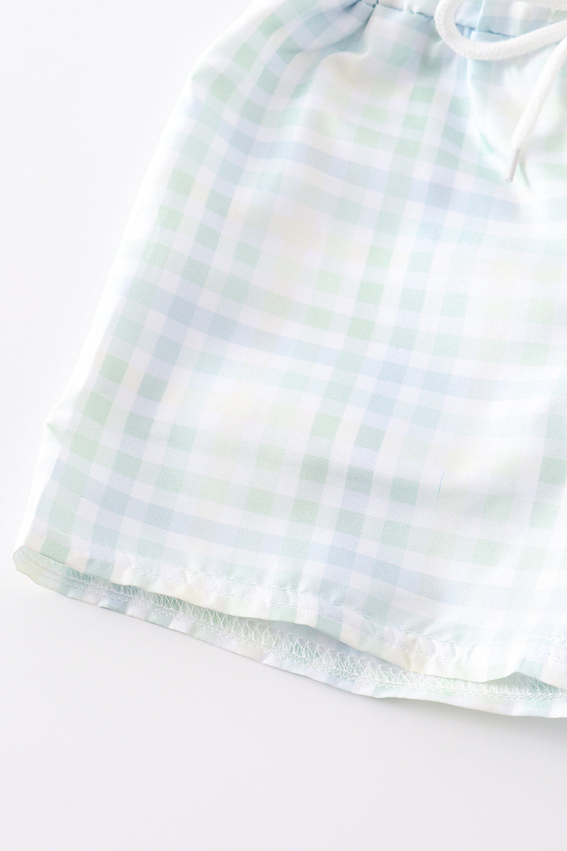 Green plaid boy trunk shorts