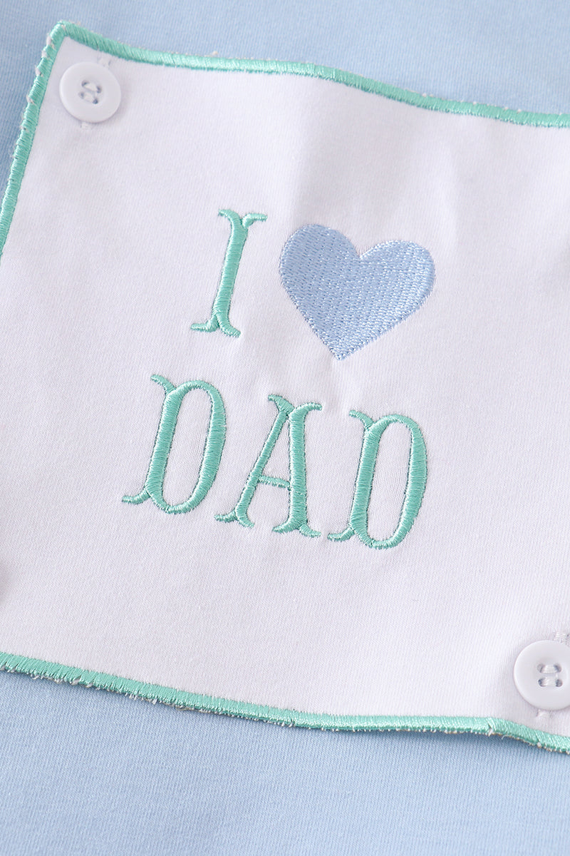Blue I love dad embroidery boy set