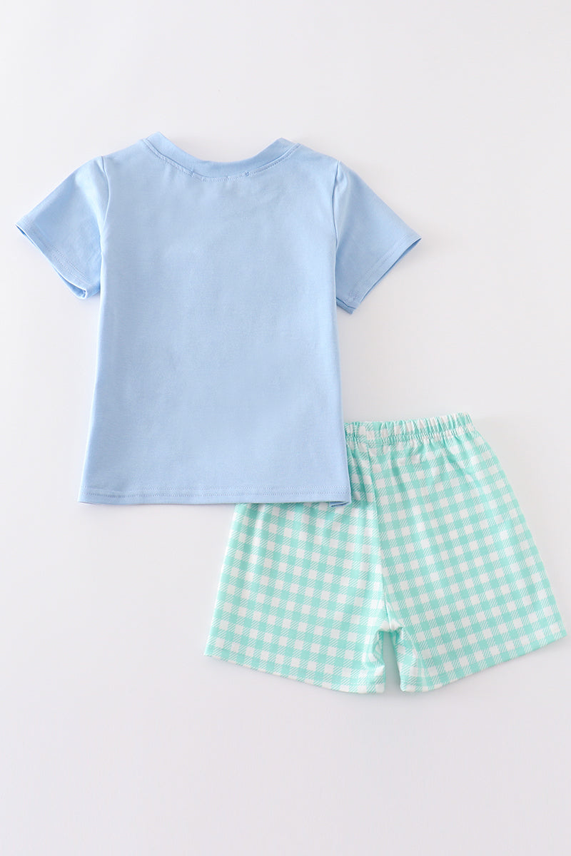 Blue I love dad embroidery boy set