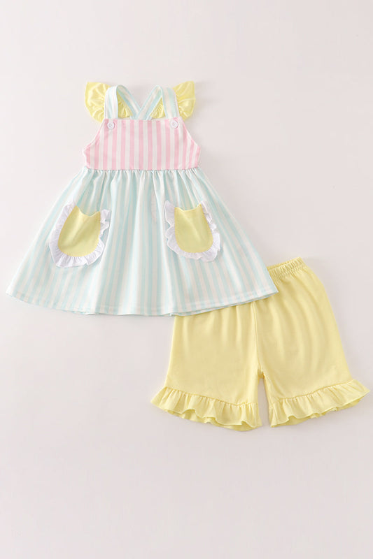 Multicolored stripe girl set