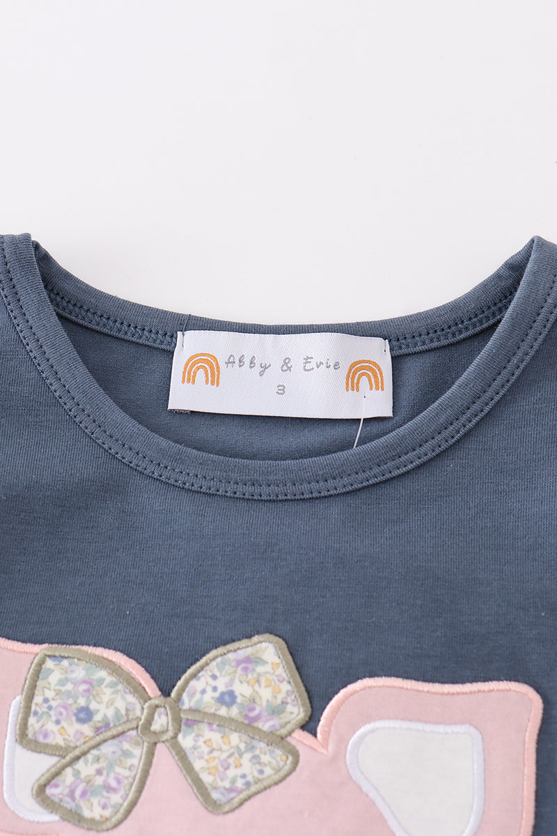 Pig floral print applique girl set
