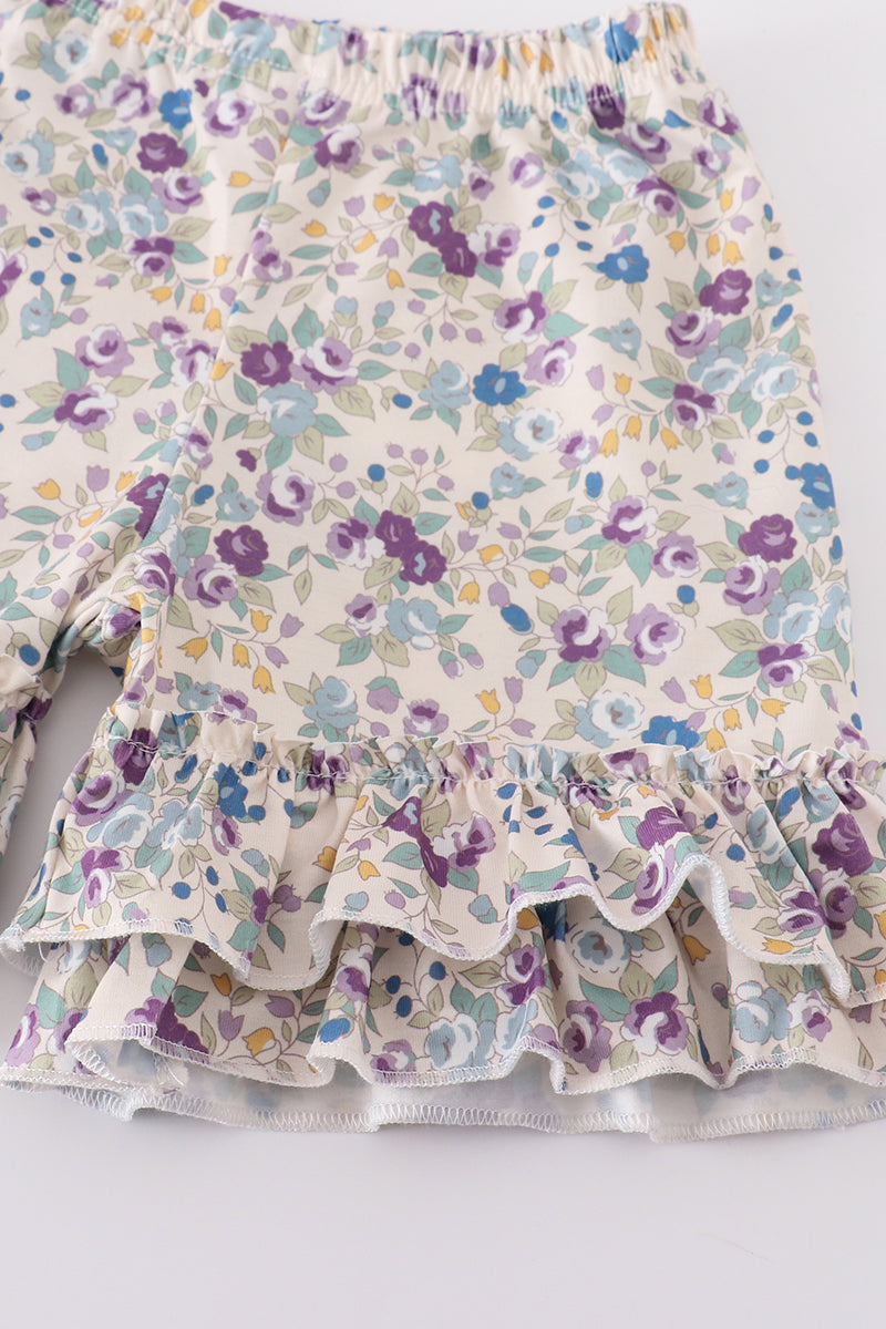 Pig floral print applique girl set