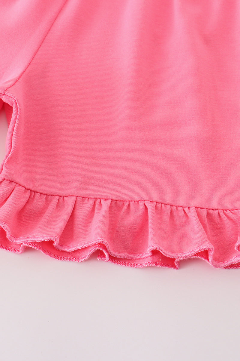 Blue character embroidery shorts set