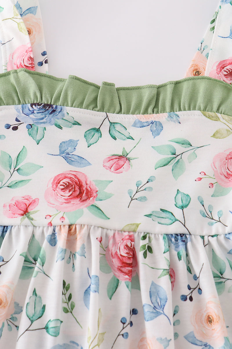 Green garden rose dress