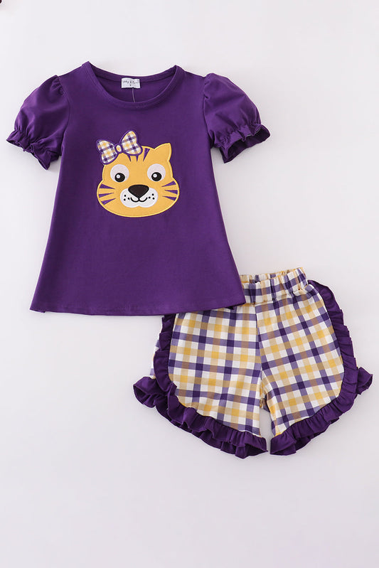 Purple gold LSU applique dress