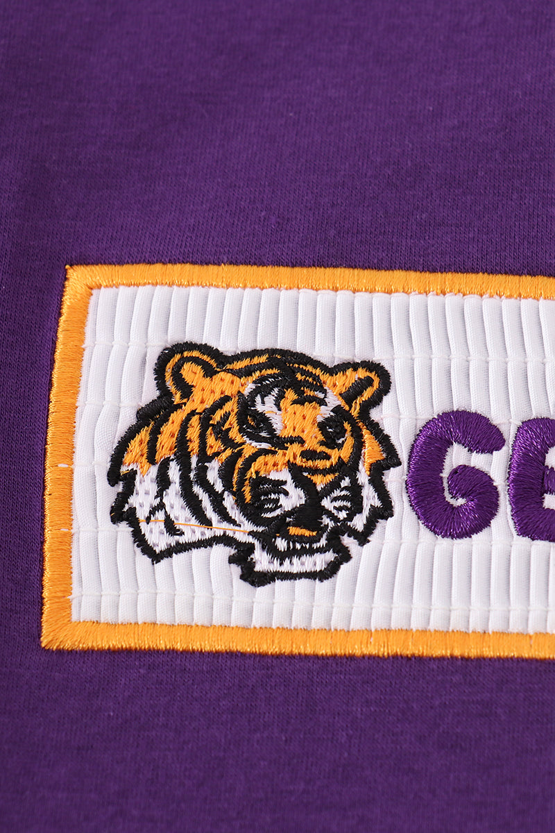 Purple gold LSU geaux embroidery smocked shorts set