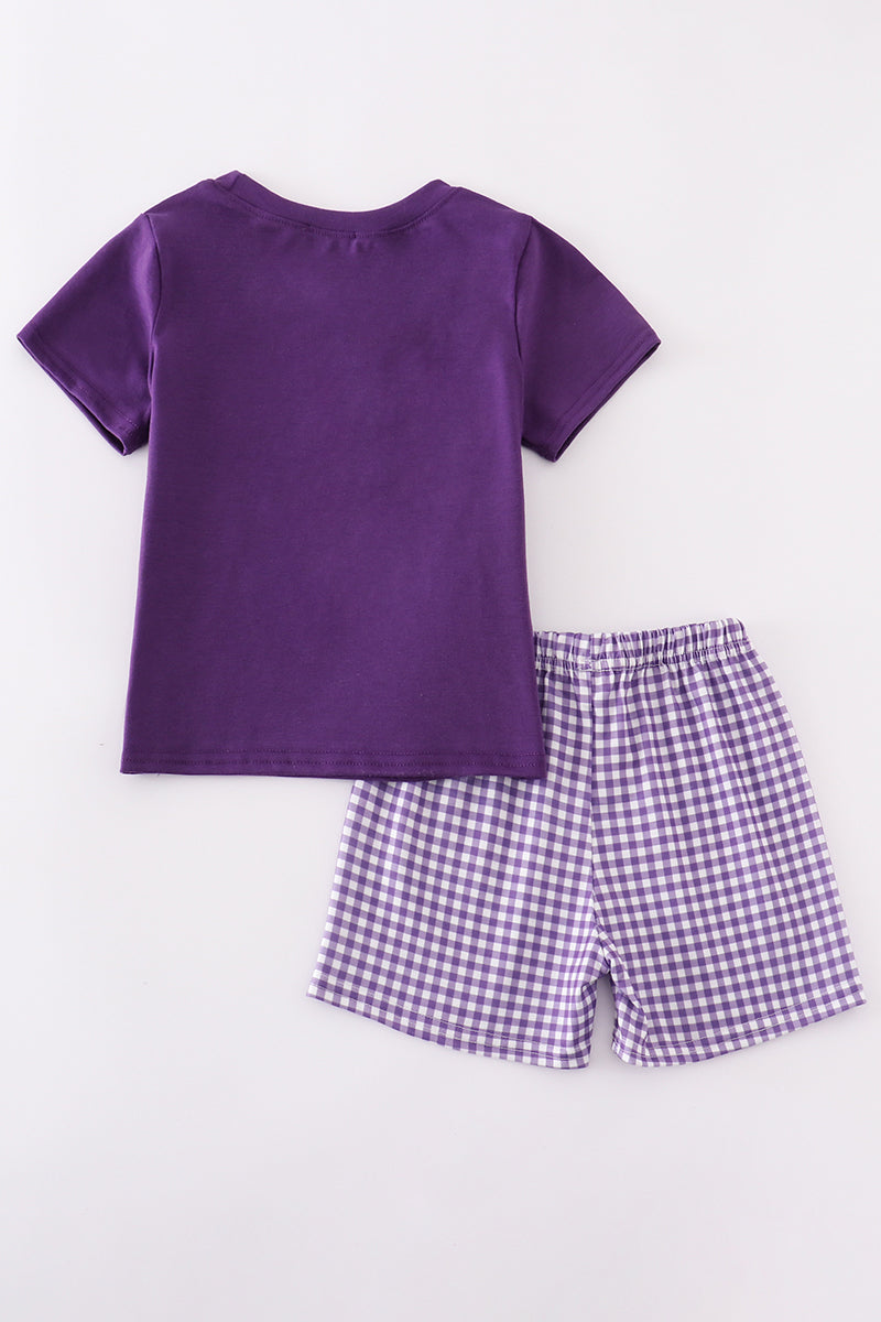 Purple gold LSU geaux embroidery smocked shorts set