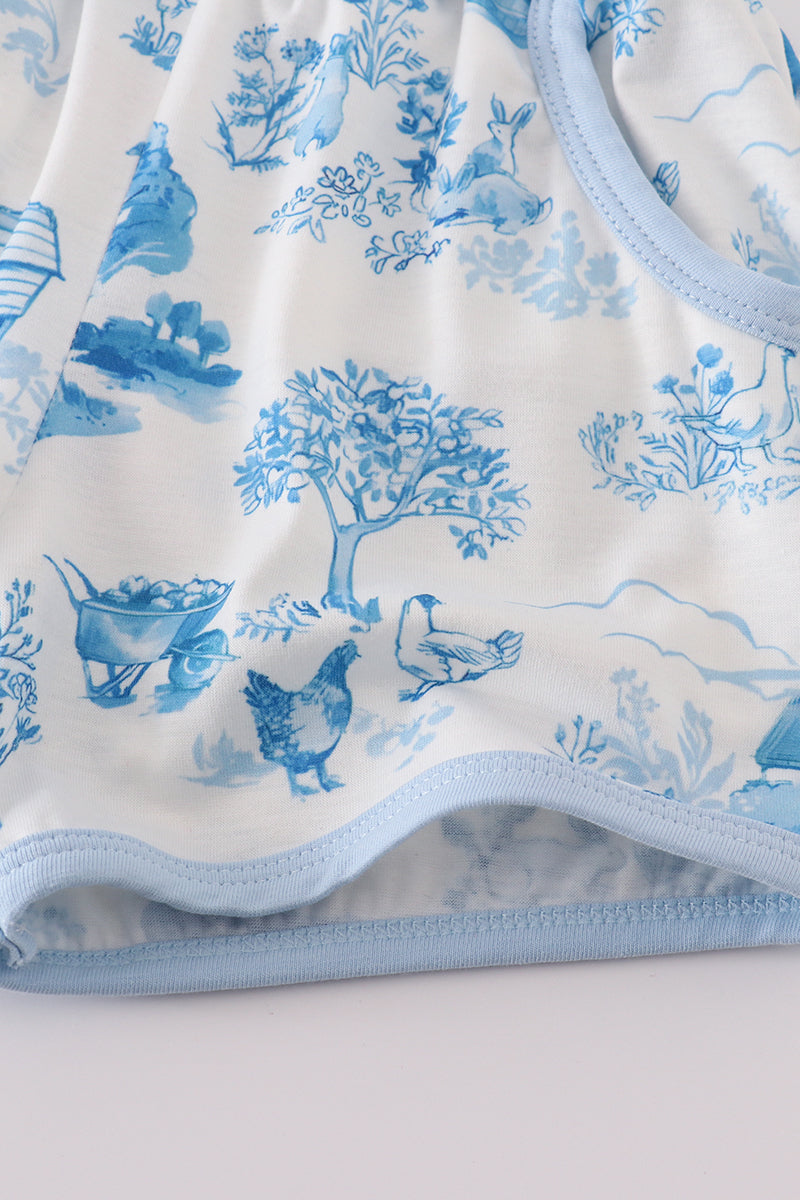 Blue farm print shorts set