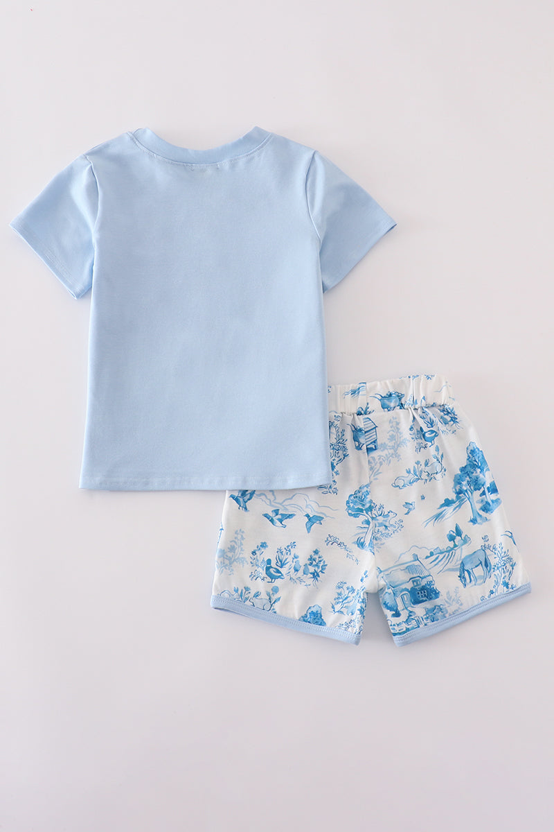 Blue farm print shorts set