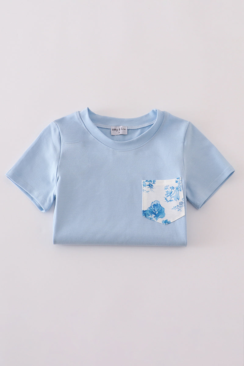 Blue farm print shorts set