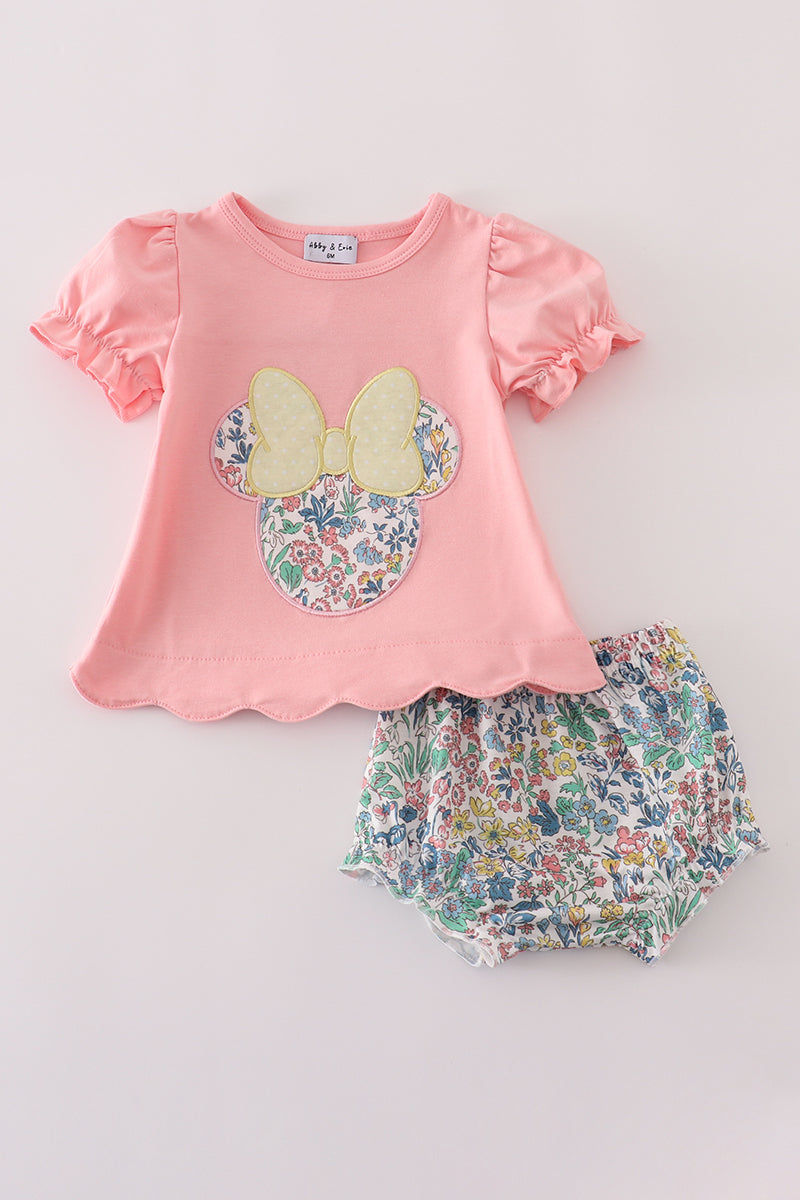 Pink floral character applique bloomer set