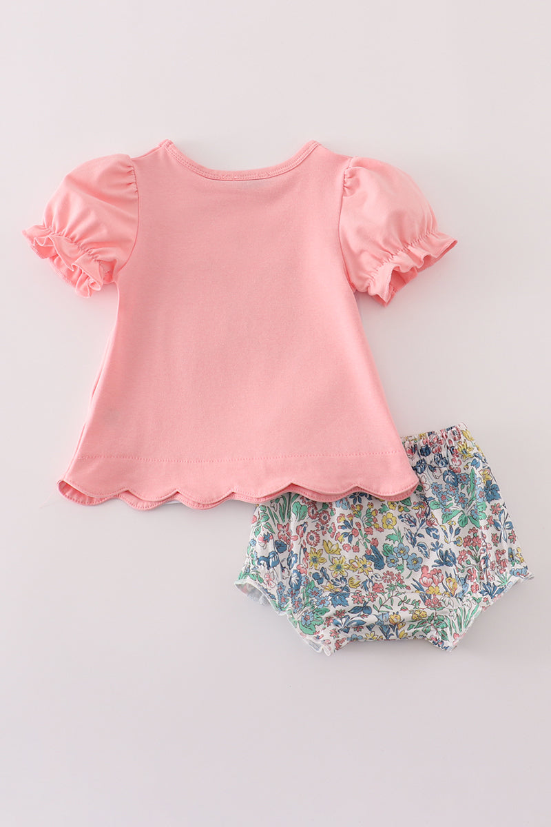 Pink floral character applique bloomer set