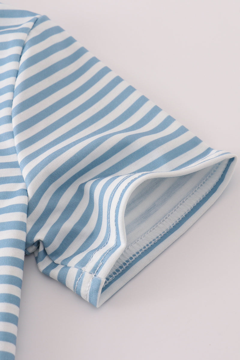Blue stripe character embroidery top